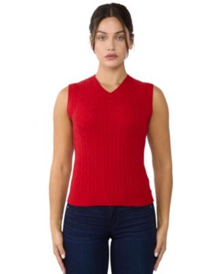 Women's 100% Cashmere V Neck Cable-knit Sweater Vest