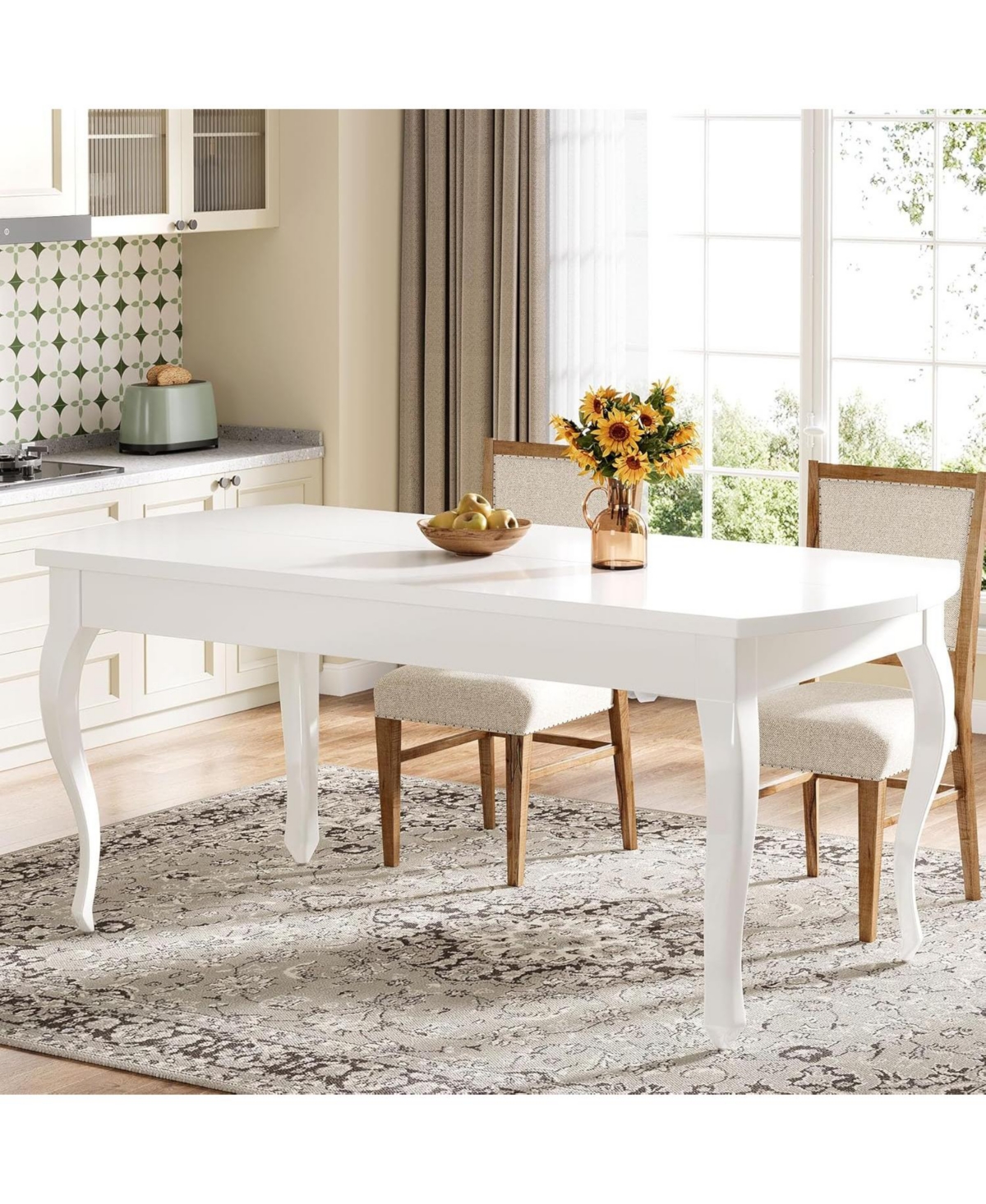 Tribesigns 63-Inch Dining Table for 4-6 People, Modern Rectangular Dining Room Table with Chic Cabriole Legs, Wood Kitchen Table Dinner Table fo