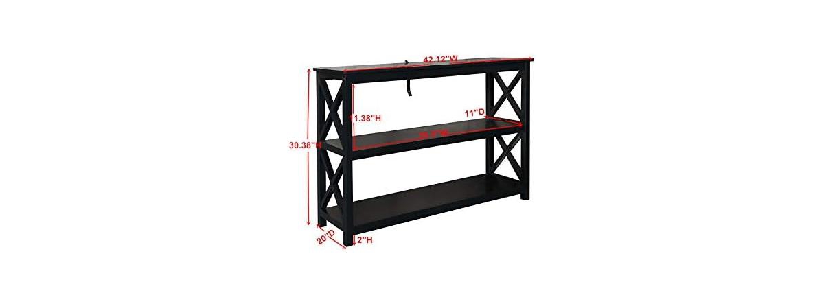 Kings Brand Furniture 3-Tier X-Design Console Entryway Sofa Table With Shelves,- Black