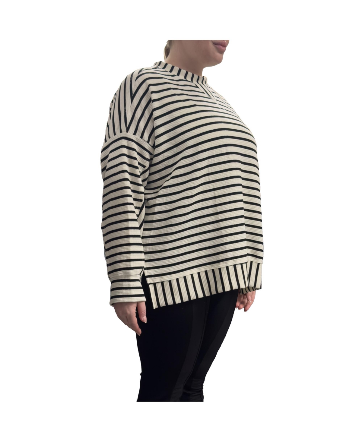 Standards & Practices Plus Size Long Sleeves Crew Neck Strip Knit Top