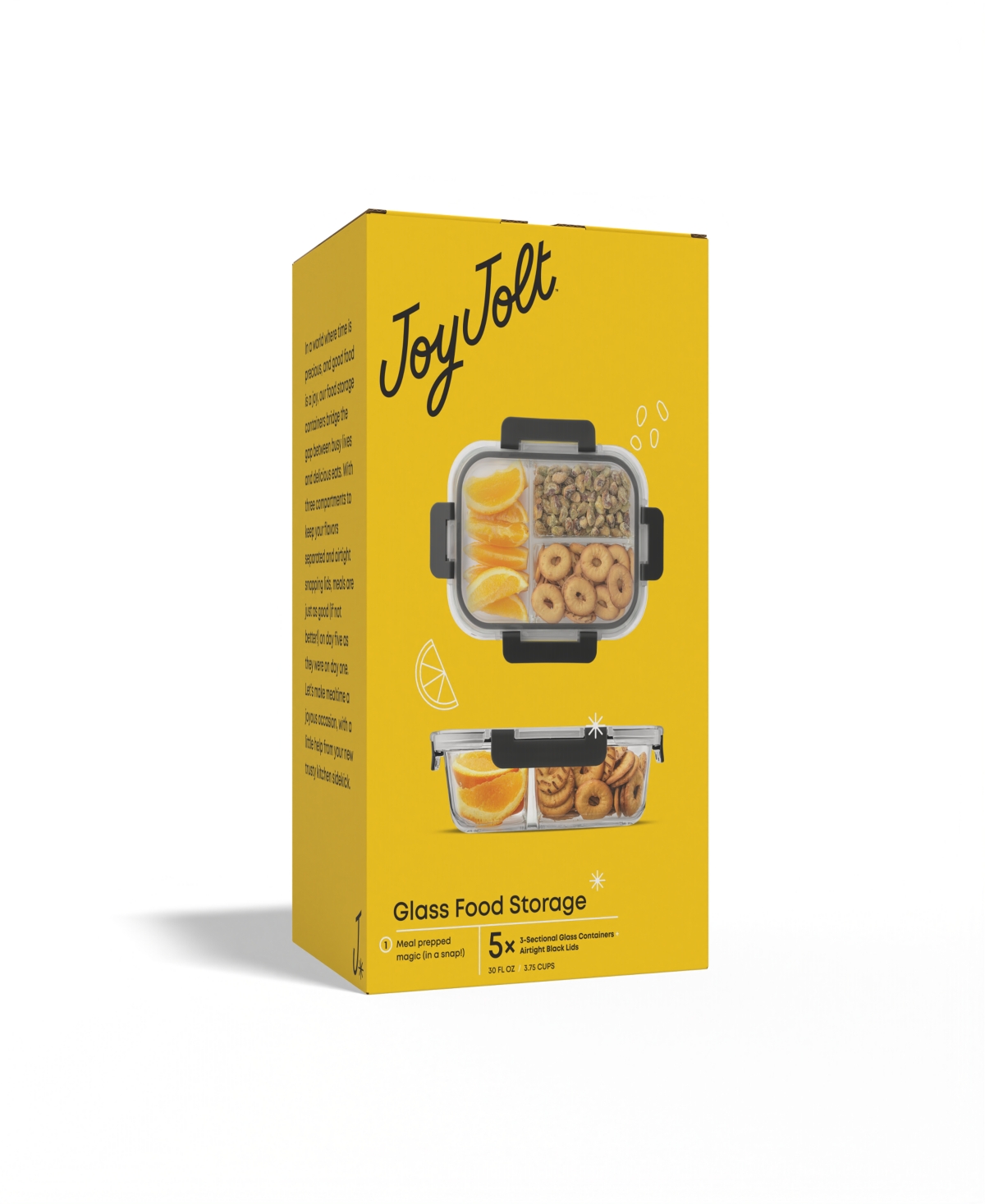 JOYJOLT 3-SECTIONAL SET OF 5 GLASS FOOD STORAGE CONTAINERS 