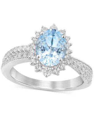 Aquamarine (1-1/2 ct. t.w.) & Diamond (7/8 ct. t.w.) Oval Halo Bridal Set in 14k White Gold