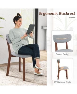 Dining Chairs Set of 2 Upholstered Mid-Back Chairs with Solid Rubber Wood Frame