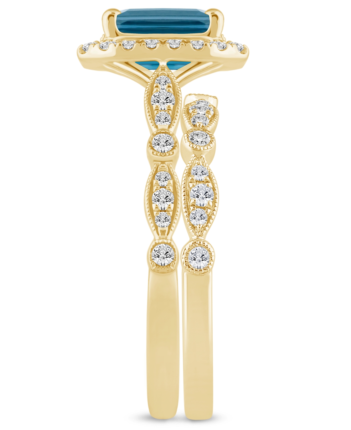 Macy's London Blue Topaz (2 Ct. T.w.) & Diamond (1/2 Ct. T.w.) Halo Bridal Set In 14k Gold In London Blue Topaz
