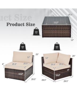 6 Pieces Patio Rattan Furniture Set with Cushions