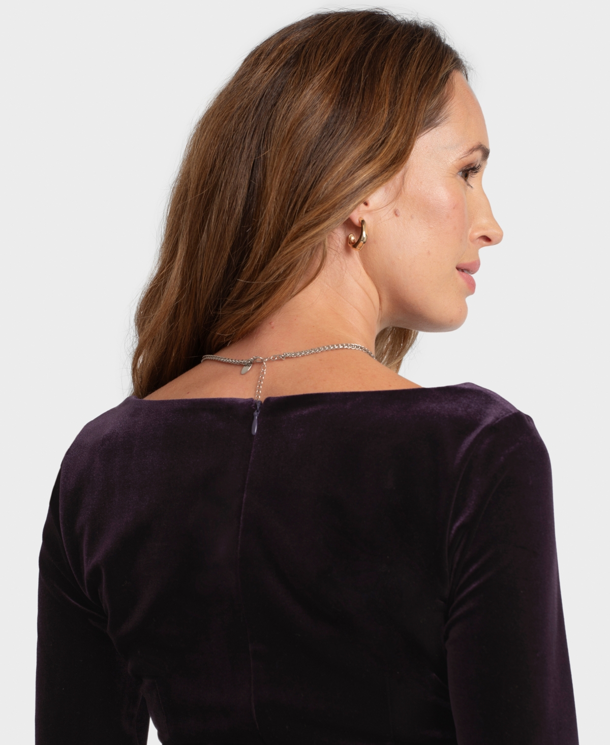 Shop Seraphine Maternity Boat Neck Velvet Dress In Plum