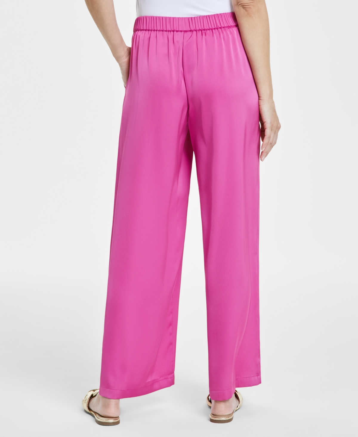 Shop Jm Collection Women's Pull-on Wide-leg Satin Pants, Exclusively At Macy's In Petunia Pink