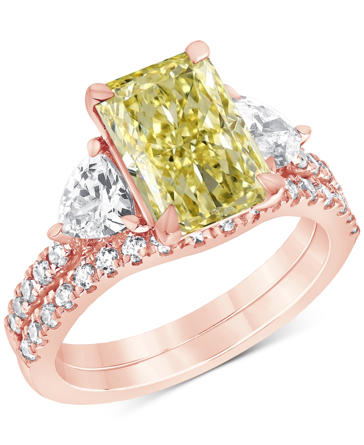 Badgley Mischka Igi Certified Lab Grown Yellow Diamond Radiant-cut Bridal Set (3-3/4 Ct. T.w.) In 14k White, Yellow In Rose Gold