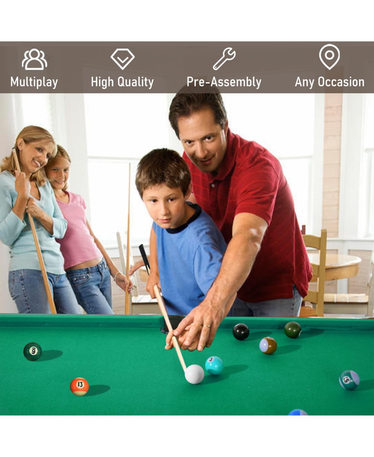 Sugift Folding Pool Table, Portable Billiard Game Tables with Locking Legs, Adjustable Feet, Balls, Cues, Triangle, Chalk, Brush