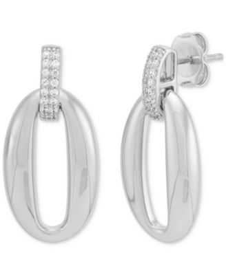 Macy's - Diamond Oval Drop Earrings (1/10 ct. t.w.) in Sterling Silver