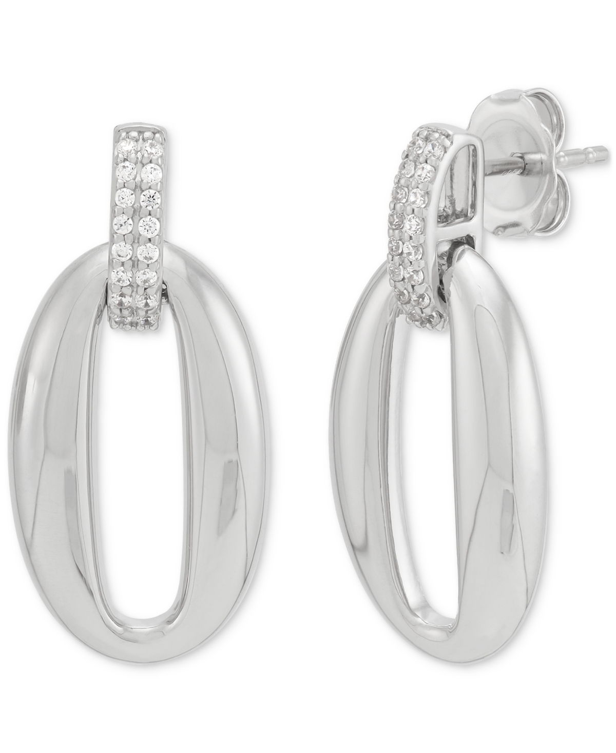 Macy's Diamond Oval Drop Earrings (1/10 Ct. T.w.) In Sterling Silver In Sterling Silver