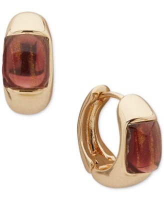 Anne Klein - Gold-Tone Burgundy Cabochon Stone Huggie Hoop Earrings, 0.41"