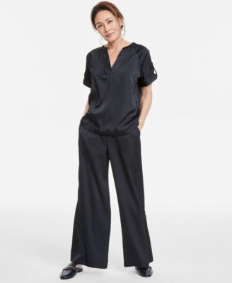 Satin Short Sleeve Top Satin Wide Leg Pants Exclusively At Macys