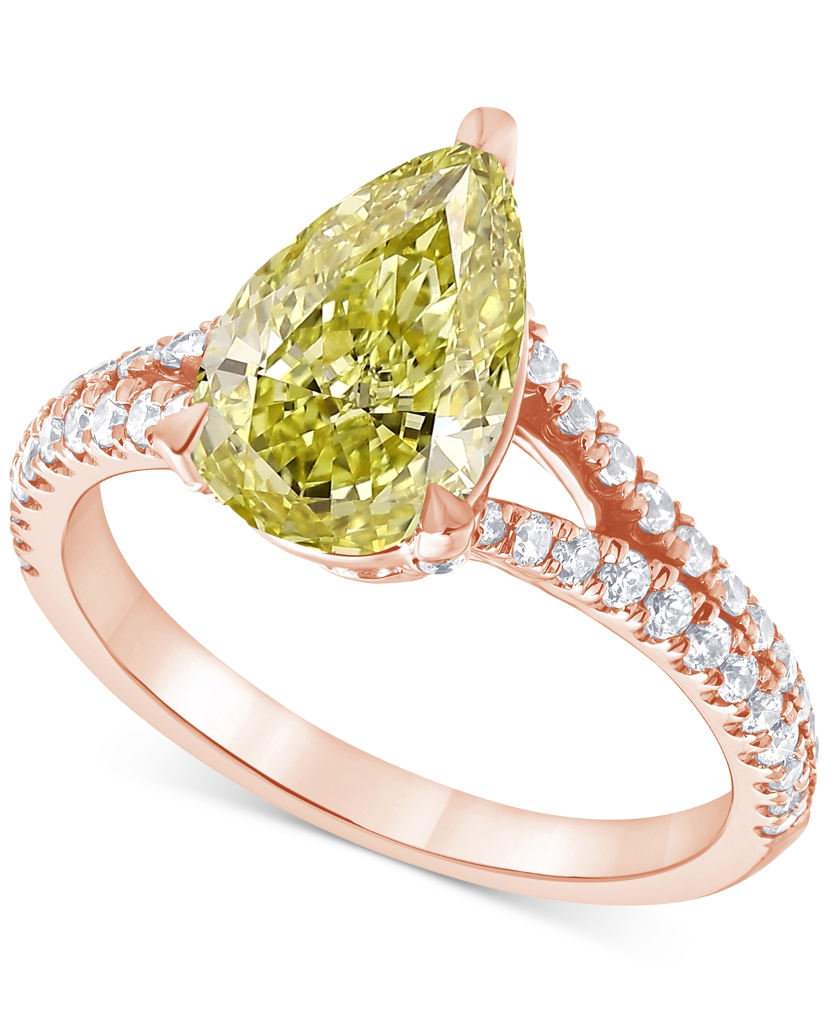 Badgley Mischka Igi Certified Lab Grown Yellow Diamond Pear-shaped Engagement Ring (2-3/8 Ct. T.w.) In 14k White, Ye In Rose Gold