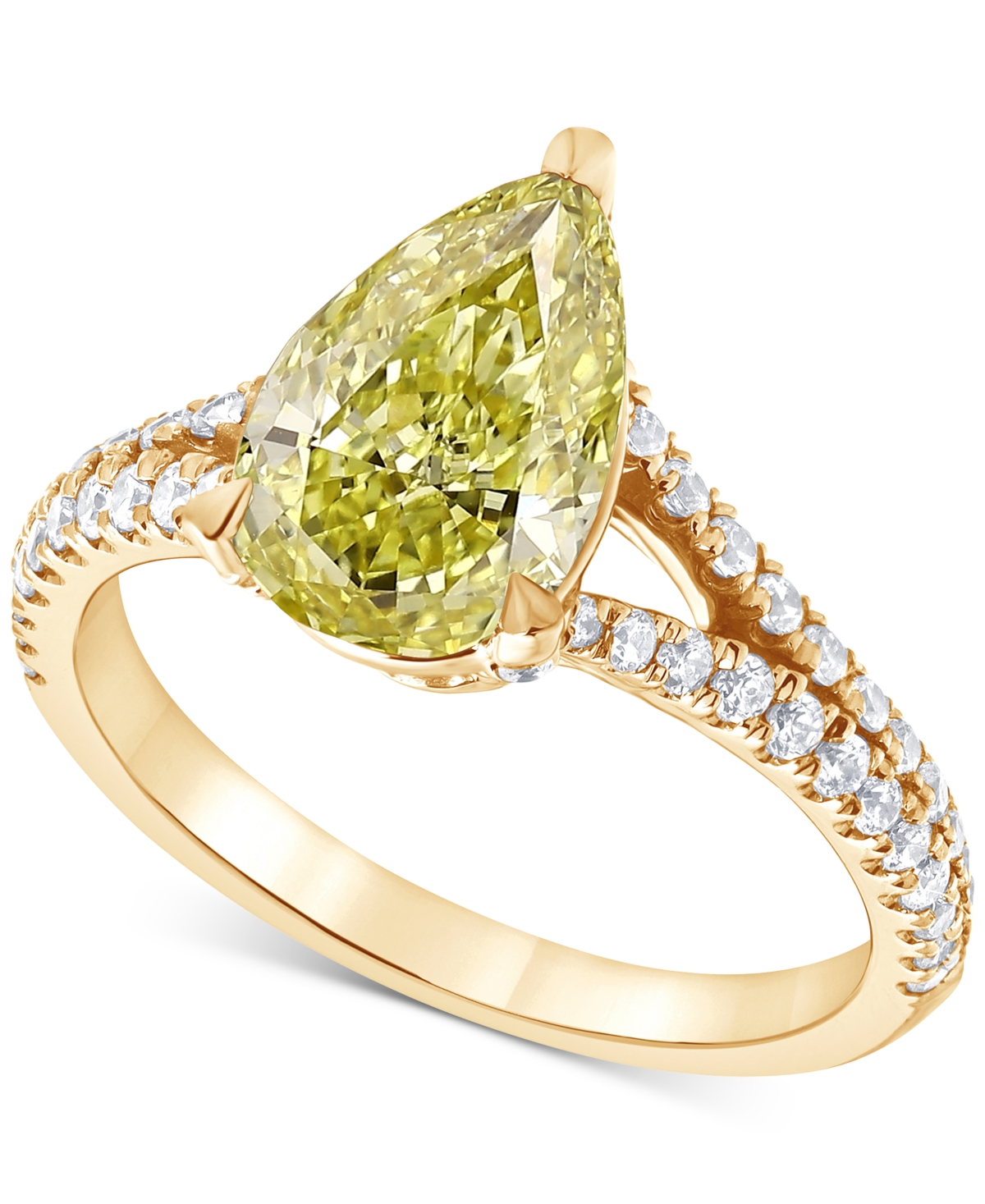 Badgley Mischka Igi Certified Lab Grown Yellow Diamond Pear-shaped Engagement Ring (2-3/8 Ct. T.w.) In 14k White, Ye In Yellow Gold