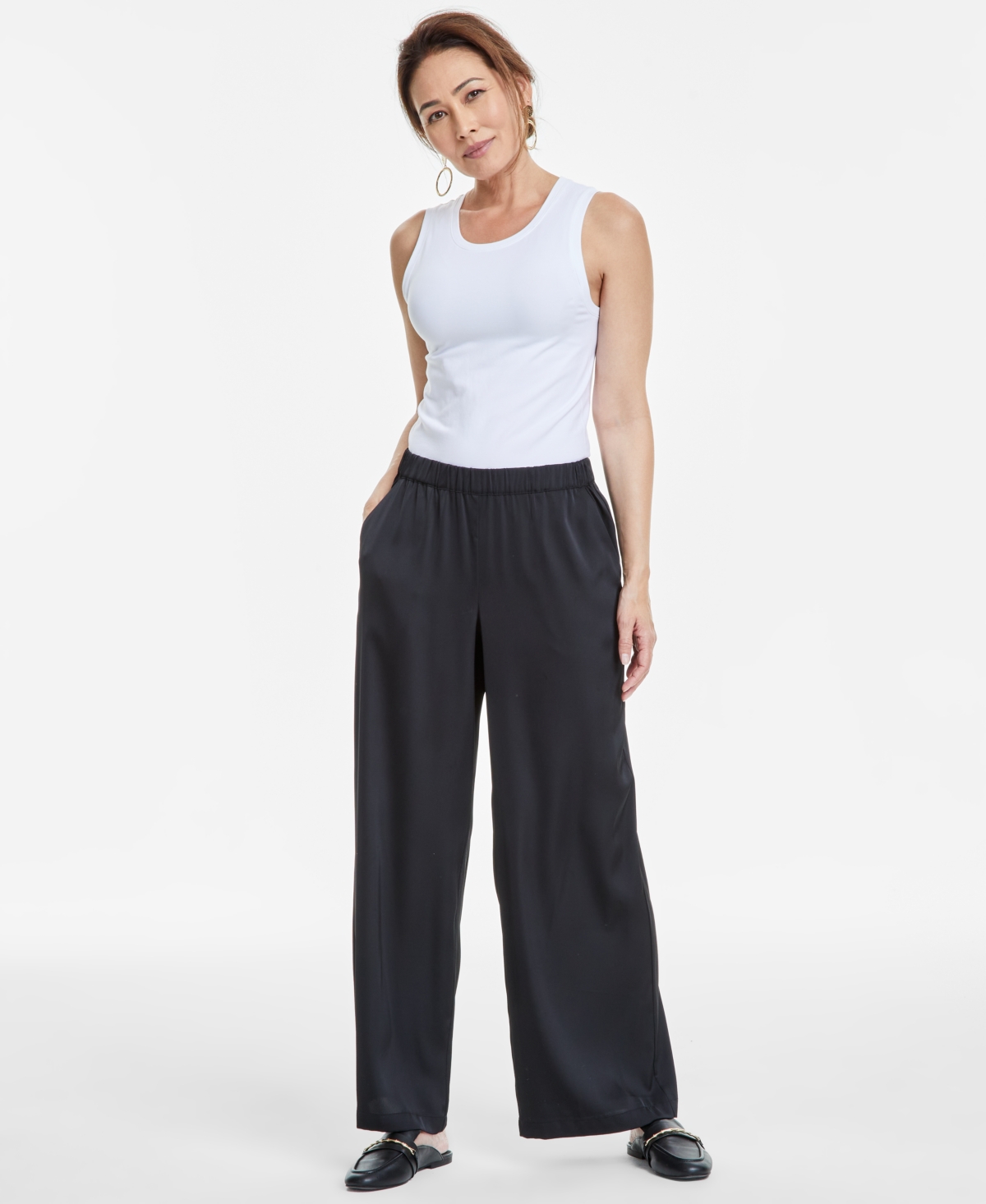 Women's Pull-On Wide-Leg Satin Pants, Exclusively at Macy's - Petunia Pink