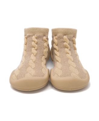 Toddler First Walk Sock Shoes - Cable Dark Beige