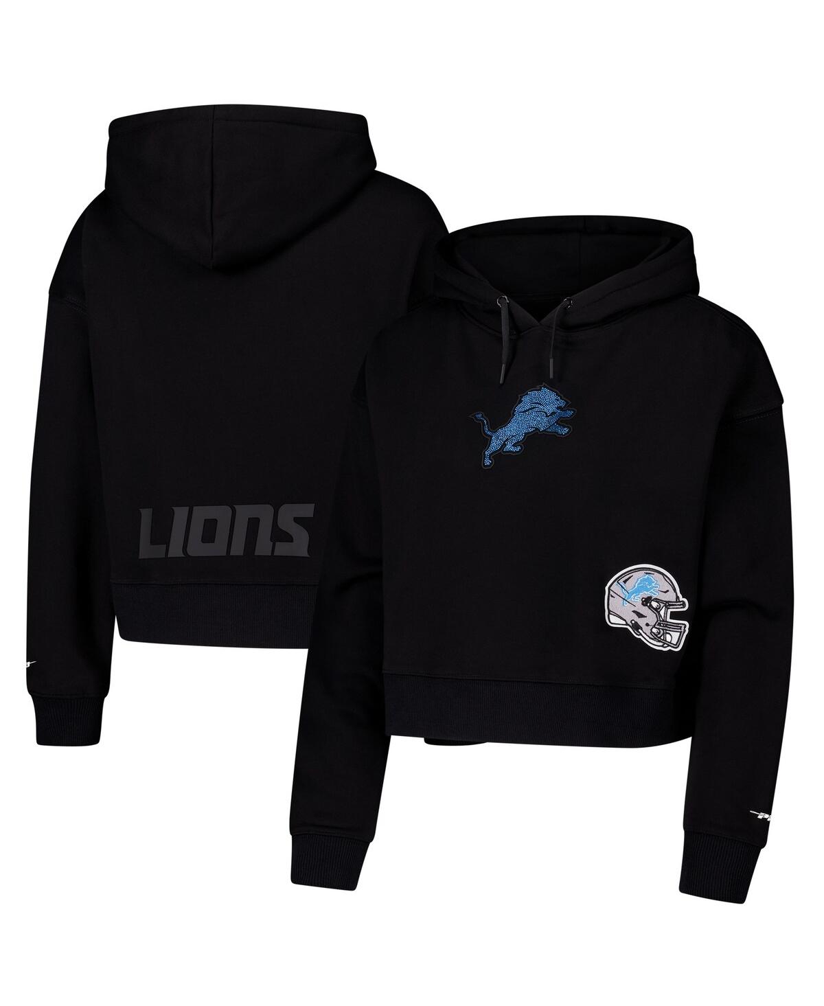 Women's Black Detroit Lions Jeweled Cropped Pullover Hoodie - Black