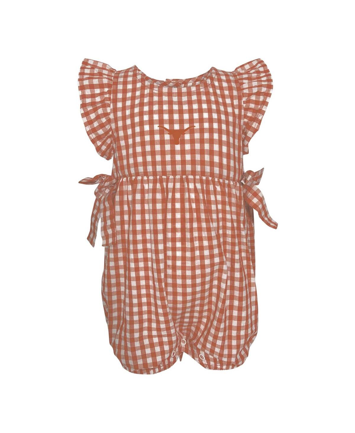 GARB GIRLS BABY BOYS AND GIRLS TEXAS ORANGE TEXAS LONGHORNS CONSTANCE GINGHAM ROMPER 