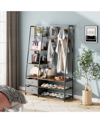 6-in-1 Freestanding Hall Tree Coat Rack with Bench and Fabric Dressers