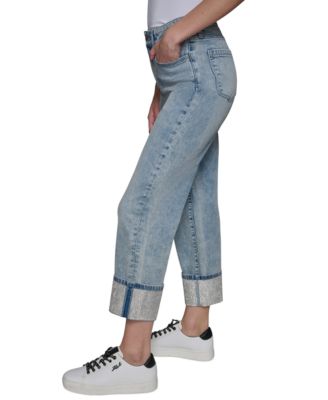 Petite Crystal-Cuff Cropped Jeans