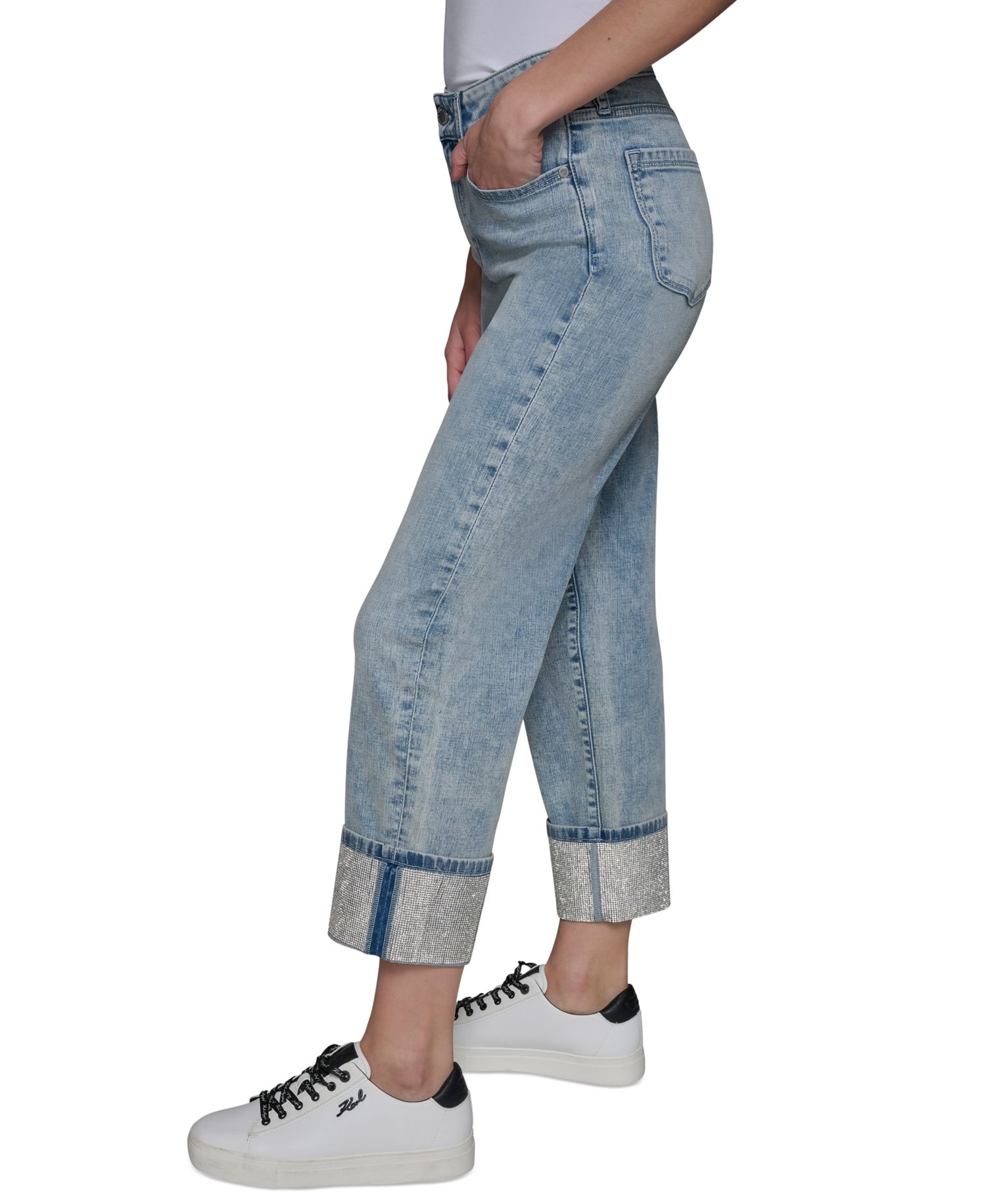 Women's High-Rise Crystal-Cuff Jeans