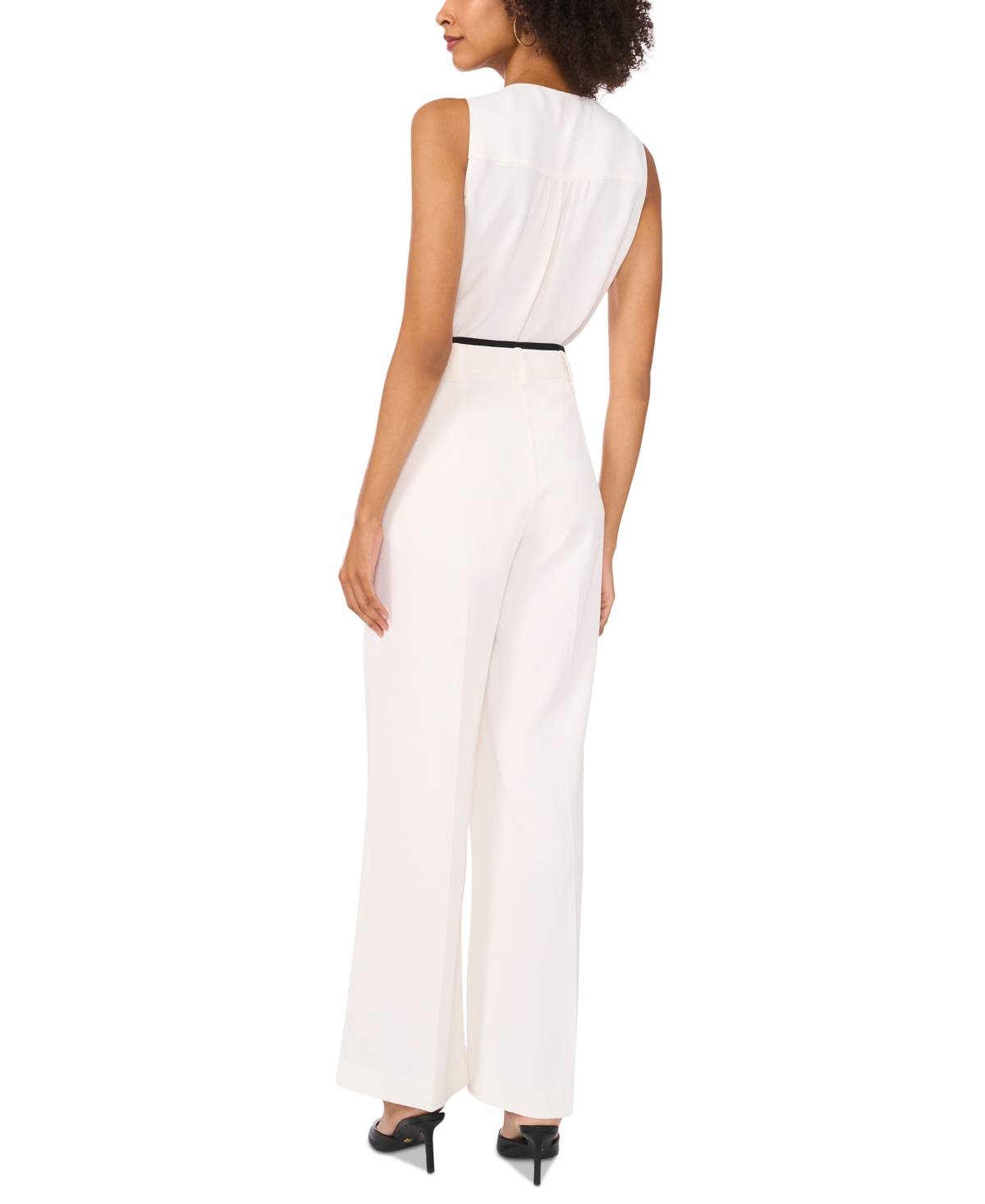 Vince Camuto Pleated High Waist Wide Leg Crepe Trousers In New Ivory