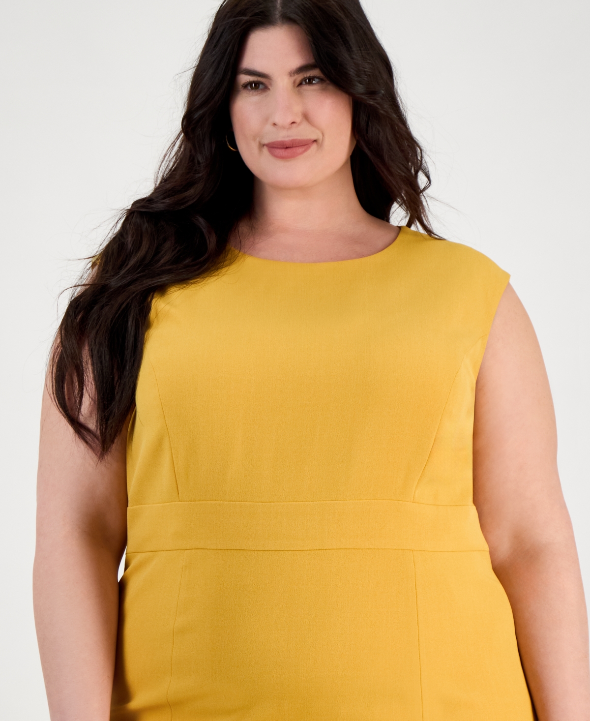 Kasper Plus Size Cap Sleeve Princess Seam Dress In Yellow