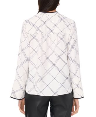 Women's Windowpane-Print V-Neck Top