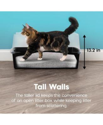 USA Extra Large Open Top Cat Litter Box with Scatter Shield, Sturdy Easy to Clean Open Air Kitty Litter Pan with Tall Spray, Black