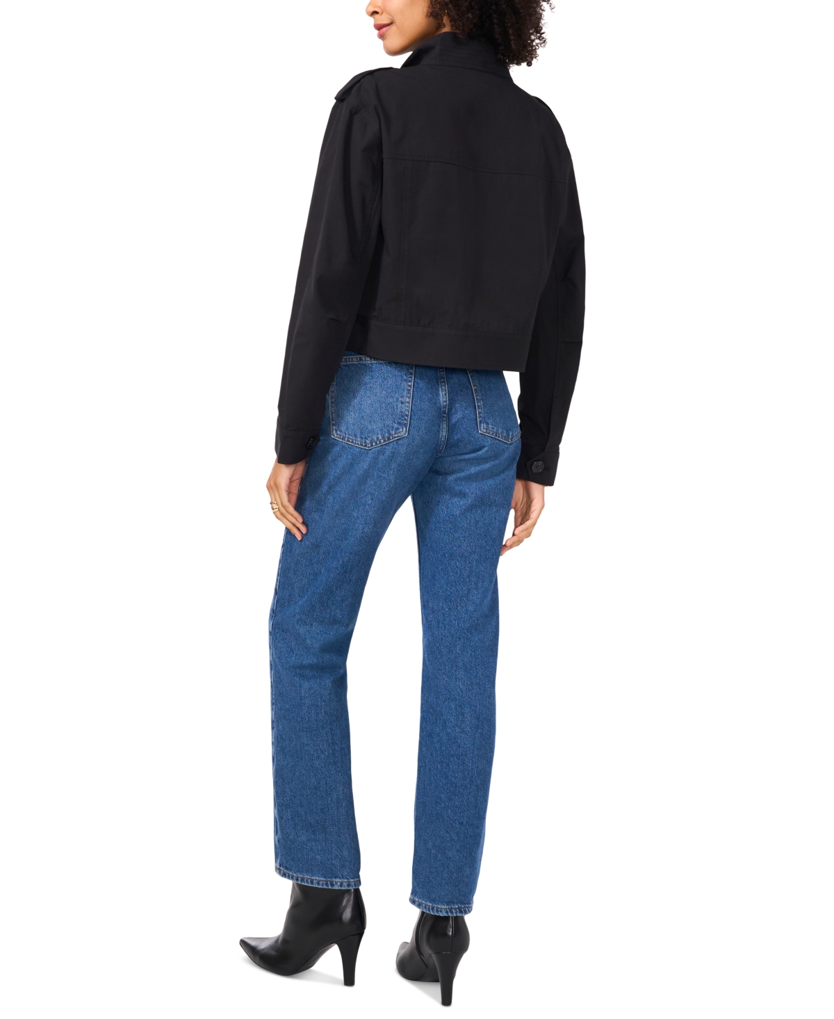 Shop Vince Camuto Women's Button-front Cropped Jacket In Rich Black