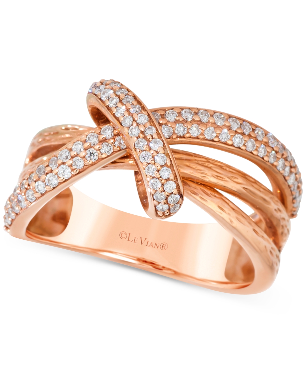Le Vian Vanilla Diamond Textured Knot Crossover Ring (3/8 ct. t.w.) in 14k- Rose Gold