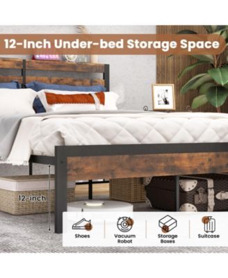 Full Size Bed Frame with Charging Station and Storage Headboard