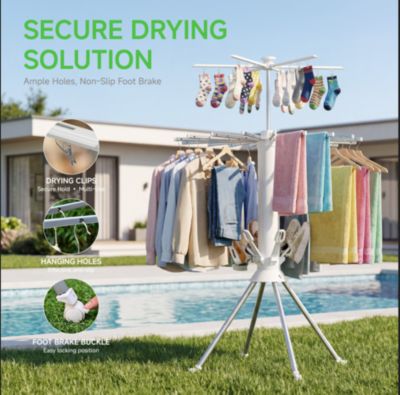 No-Assembly Foldable Clothes Drying Rack with Wheels, Double-Layer Heavy-Duty Laundry Stand for Indoor & Outdoor Use