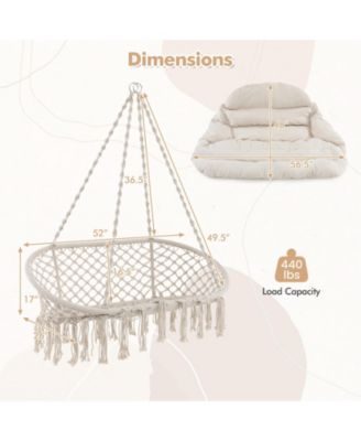 Hand-Woven Rope Hanging Chair with Thick Cushion and Folding Metal Frame