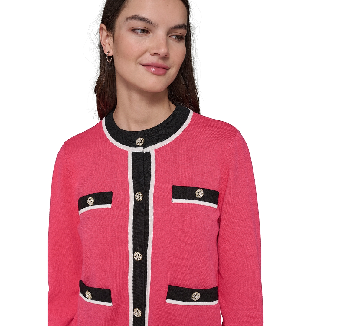 KARL LAGERFELD WOMEN'S FOUR-POCKET CREWNECK CARDIGAN 