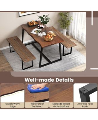 63" Large Dining Table with Wavy Edge and Heavy-duty Metal Frame