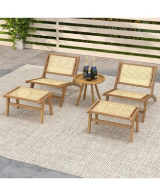 Mid Century Modern Accent Chair Farmhouse Handwoven Rattan Chair with Ottoman