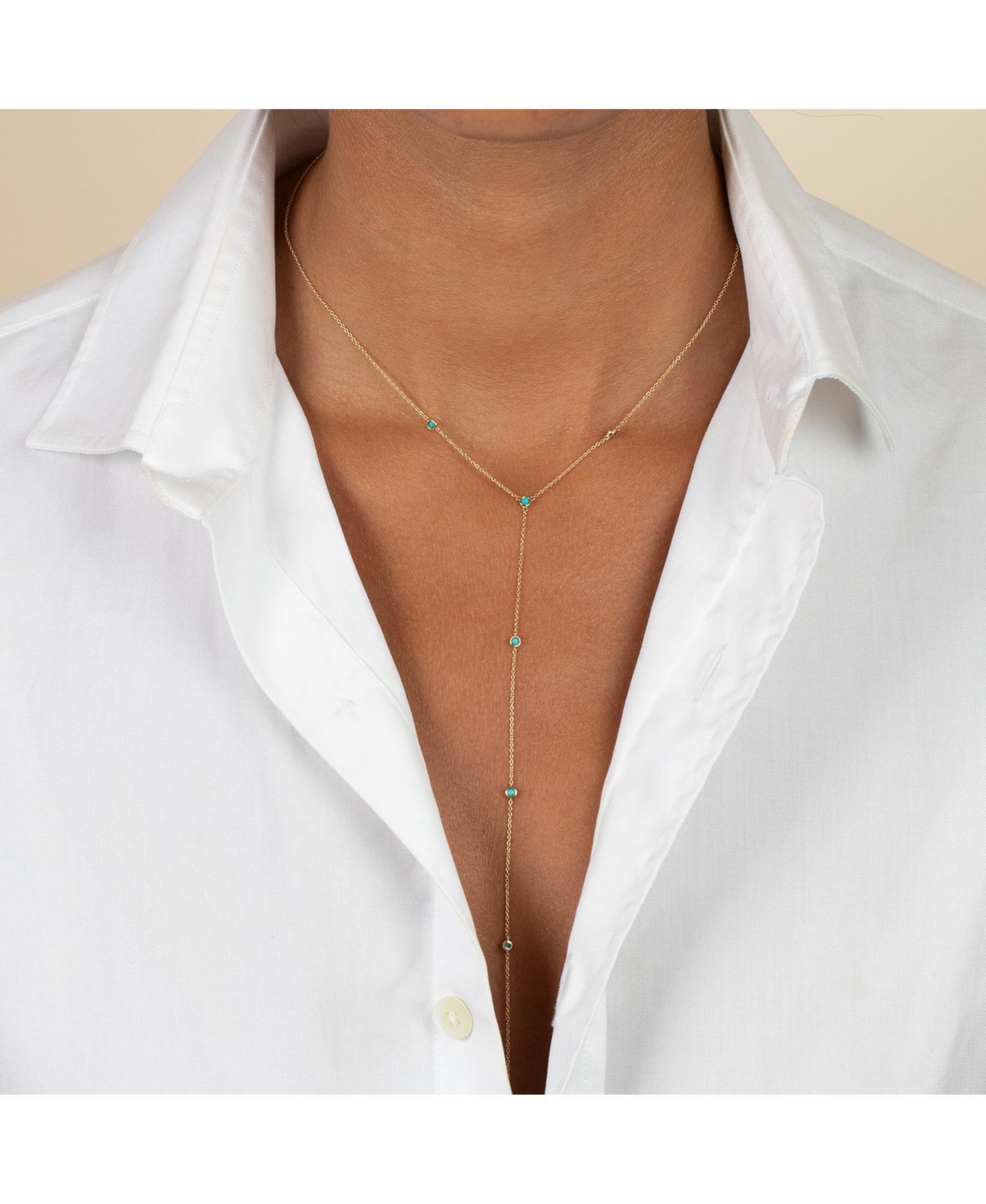 By Adina Eden Turquoise Embedded Lariat Necklace 14K - 14k gold
