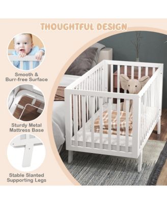 Wooden Baby Crib 3-Height Adjustable Wood Mini Crib Non-Toxic Finish