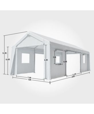 10x20FT Portable Garage, 10'x20' Carport Heavy Duty, Galvanized Frame & 180 g PE Waterproof Canopy, with 4 Doors (Included 2 Side Doors), and 4 Windows, for Pickup Truck, and Boat