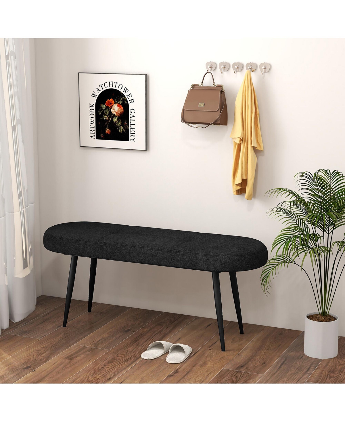 Gymax 47'' Upholstered Entryway Bench w/ Padded Seat & Heavy-duty Metal Frame