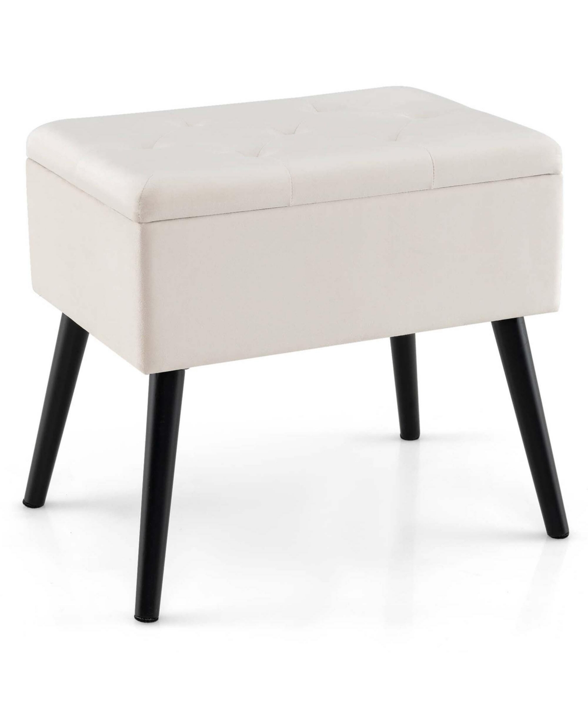 Costway Velvet Vanity Stool Ottoman with Storage Solid Wood Legs Flip-Up Top for Entryway -khaki