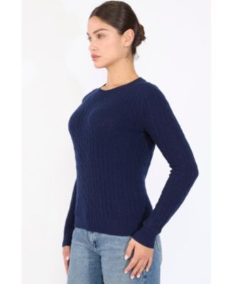 Women's 100% Cashmere Cable-knit Long Sleeve Pullover Crew Neck Sweater