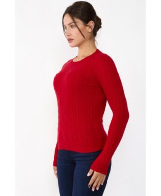 Women's 100% Cashmere Cable-knit Long Sleeve Pullover Crew Neck Sweater