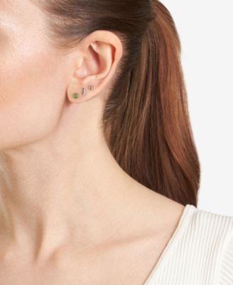 3-Pc. Set Green Aventurine, Polished Sphere & Feather Stud Earrings in Sterling Silver