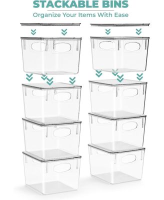 4 Pack Medium Clear Plastic Container Bins W/ Lids