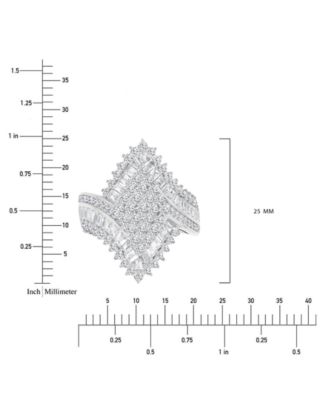 Cubic Zirconia Round & Baguette Cluster Statement Ring in Sterling Silver