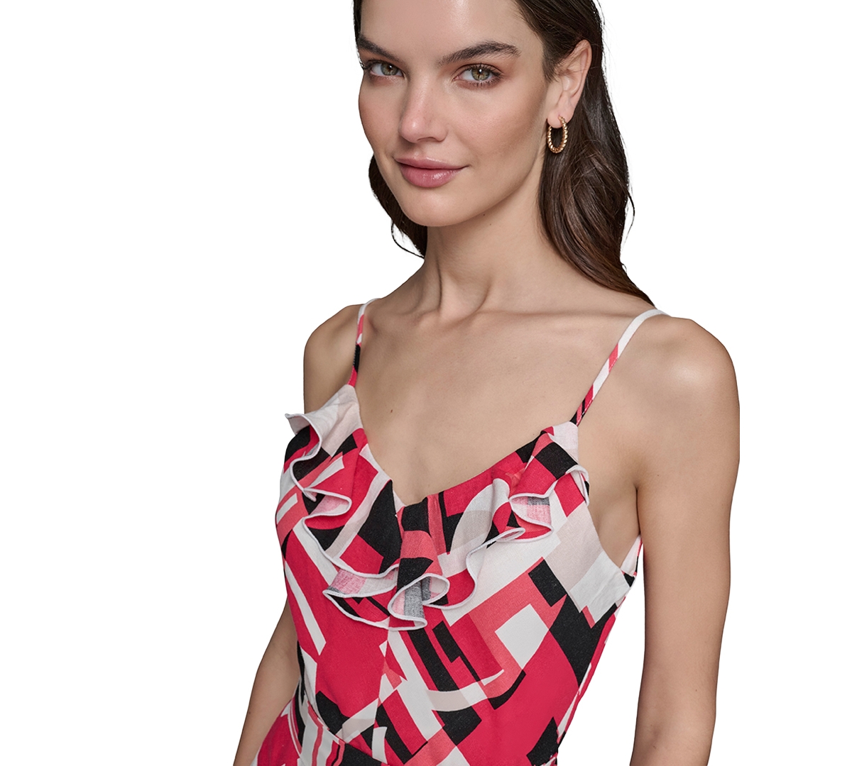 KARL LAGERFELD WOMEN'S GEO-PRINT SLEEVELESS MIDI DRESS 