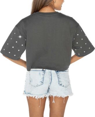 Women's Gray Purdue Boilermakers Go Time Rhinestone Crop T-Shirt